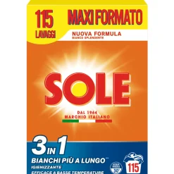 SOLE DETERSIVO POLVERE BUCATO LAVATRICE 3 IN 1 BIANCO SPLENDENTE FUSTO 115 LAVAGGI