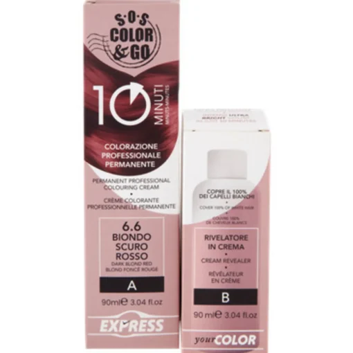 S.O.S.COLOR&GO COLORAZIONE PROFESSIONALE PERMANENTE 10 MINUTI DUO SET CREMA 90 ML + RIVELATORE IN CREMA 90 ML 6.6 BIONDO SCURO ROSSO