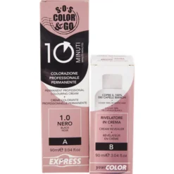 S.O.S.COLOR&GO COLORAZIONE PROFESSIONALE PERMANENTE 10 MINUTI DUO SET CREMA 90 ML + RIVELATORE IN CREMA 90 ML 1.0 NER0