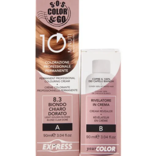S.O.S.COLOR&GO COLORAZIONE PROFESSIONALE PERMANENTE 10 MINUTI DUO SET CREMA 90 ML +  RIVELATORE IN CREMA 90 ML 10.0 BIONDO CHIARO DORATO
