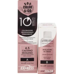 S.O.S.COLOR&GO COLORAZIONE PROFESSIONALE PERMANENTE 10 MINUTI DUO SET CREMA 90 ML + RILEVATORE IN CREMA 4.5 CASTANO MOGANO