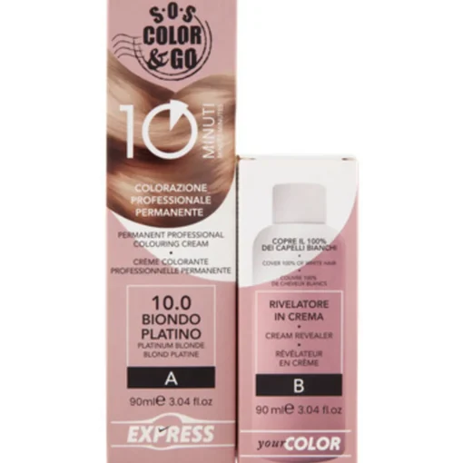 S.O.S.COLOR&GO COLORAZIONE PROFESSIONALE PERMANENTE 10 MINUTI DUO SET CREMA 90 ML + RIVELATORE IN CREMA 90 ML 10.0 BIONDO PLATINO