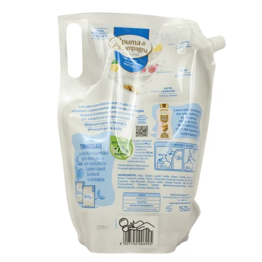 SPUMA DI SCIAMPAGNA SAPONECREMA LIQUIDO MANI MARSIGLIA AZIONE IGIENIZZANTE ECORICARICA BUSTA 1500 ML