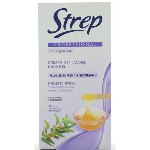 STREP 12 STRISCE DEPILATORIE CORPO VITAMINA E PROFESSIONALI.