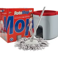 SUPER FIVE KIT ROTOMOP 5.0 > SECCHIO, MOP CON FRANGE IN MICROFIBRA POWER CON SISTEMA LAVA & ASCIUGA