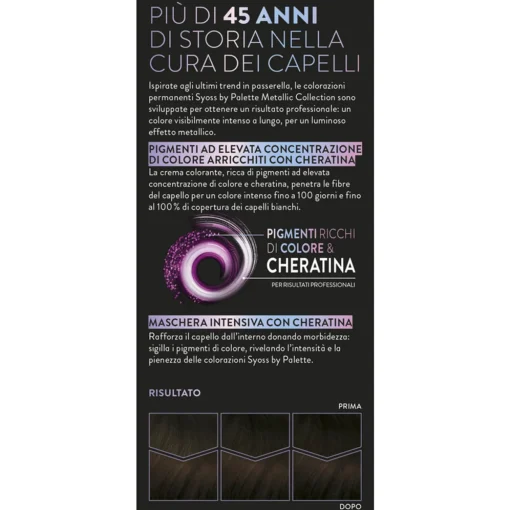 SYOSS by PALETTE COLORAZIONE PERMANENTE CON CHERATINA METALLIC COLLECTION 3-89 CASTANO SCURO RAMATO