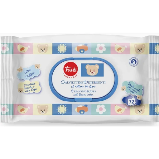 TRUDI BABY CARE 72 SALVIETTE DETERGENTI AL NETTARE DEI FIORI IDEALI PER MANI e VISO