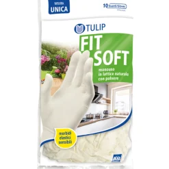 TULIP FITSOFT GUANTI LATTICE NATURALE CON POLVERE MONOUSO TAGLIA UNICA 10 PZ