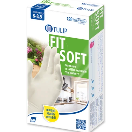 TULIP FITSOFT GUANTI LATTICE NATURALE CON POLVERE MONOUSO 100 PZ TAGLIA 8/8,5