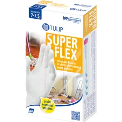 TULIP SUPERFLEX GUANTI IN VINILE ELASTICIZZATO BIANCO MONOUSO SENZA POLVERE 100 PEZZI MISURA 7-7,5
