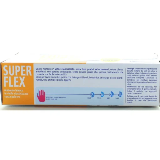 TULIP SUPERFLEX GUANTI IN VINILE BIANCO ELASTICIZZATO MONOUSO SENZA POLVERE 100 PEZZI MISURA 8-8,5