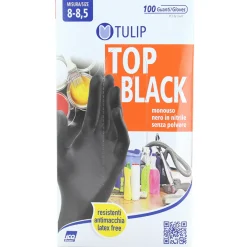 TULIP TOP BLACK GUANTI IN NITRILE SENZA POLVERE MONOUSO 100 PZ MISURA 8-8,5