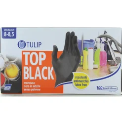 TULIP TOP BLACK GUANTI IN NITRILE SENZA POLVERE MONOUSO 100 PZ MISURA 8-8,5