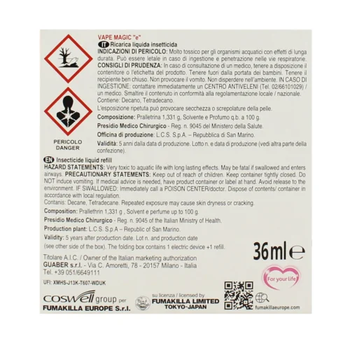 VAPE MAGIC INSETTICIDA ELETTROEMANATORE + RICARICA LIQUIDA 480 ORE