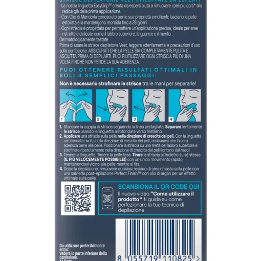 VEET 12 STRISCE DEPILATORIE VISO PELLI SENSIBILI CON OLIO DI MANDORLA