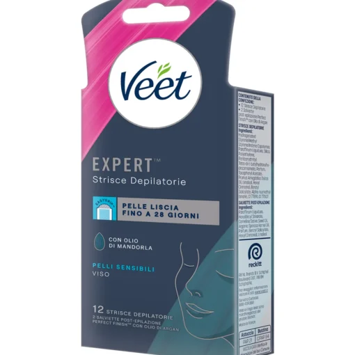 VEET 12 STRISCE DEPILATORIE VISO PELLI SENSIBILI CON OLIO DI MANDORLA