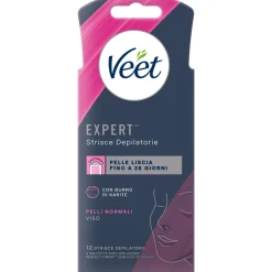 VEET 12 STRISCE DEPILATORIE VISO PELLI NORMALI CON BURRO DI KARITE'