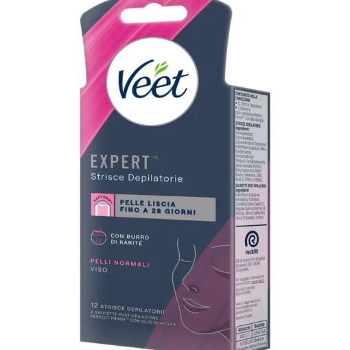 VEET 12 STRISCE DEPILATORIE VISO PELLI NORMALI CON BURRO DI KARITE'