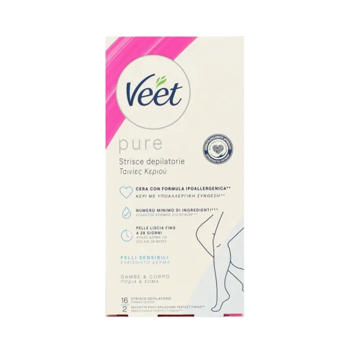 VEET PURE 16 STRICE DEPILATORIE GAMBE e CORPO PELLI SENSIBILI
