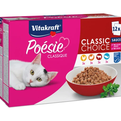 VITAKRAFT CAT POESIE CLASSIQUE 12 BUSTE DA 85 GRAMMI (3 POLLO, 3 TACCHINO, 3 MANZO, 3 SALMONE)