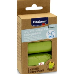 VITAKRAFT DOG SACCHETTI RACCOGLI FECI BIODEGRADABILI 3 ROTOLI DA 15 SACCHETTI VERDI