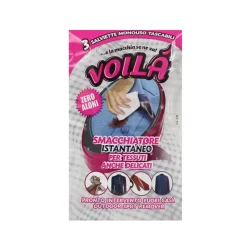 VOILA' SMACCHIATORE ISTANTANEO PER TESSUTI 3 SALVIETTE MONOUSO TASCABILI