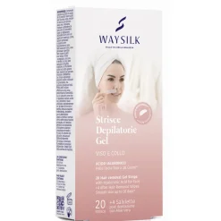 WAYSILK STRISCE DEPILATORIE GEL VISO e COLLO 20 PZ + 4 SALVIETTE POST DEPILAZIONE