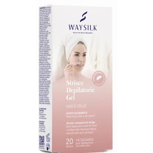 WAYSILK STRISCE DEPILATORIE GEL VISO e COLLO 20 PZ + 4 SALVIETTE POST DEPILAZIONE