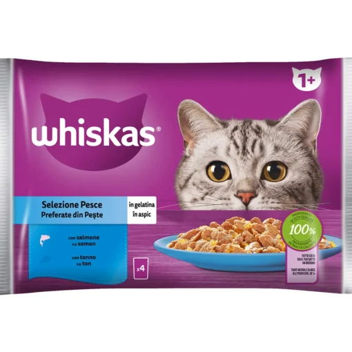 WHISKAS CORE 1+ SELEZIONE PESCE BUSTA 4x85gr SALMONE, TONNO IN GELATINA