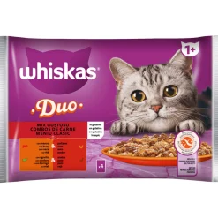 WHISKAS DUO 1+ MIX GUSTOSO BUSTA 4x85gr MANZO/POLLAME, AGNELLO/ANATRA IN GELATINA