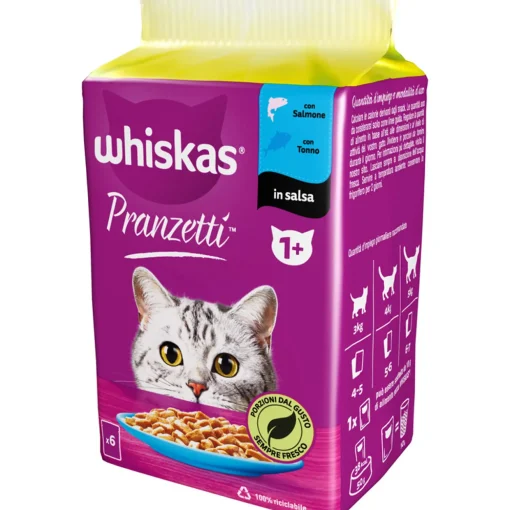 WHISKAS PRANZETTI 1+ PESCE BUSTA 6x50gr SALMONE, TONNO IN SALSA