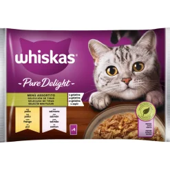 WHISKAS PURE DELIGHT MENU' ASSORTITO BUSTA 4x85gr POLLO, SALMONE IN GELATINA