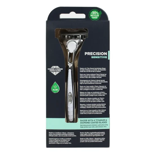 WILKINSON RASOIO QUATTRO ESSENTIAL 4 TITANIUM SENSITIVE 4 LAME MANICO + 1 RICAMBIO SUL RETRO