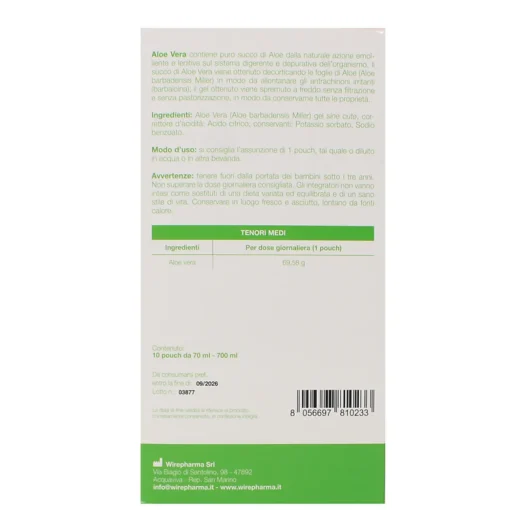 WIREPHARMA ALOE VERA 100% PURA 10 POUCH DA 70 ML INTEGRATORE ALIMENTARE