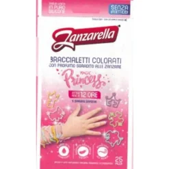 ZANZARELLA 25 BRACCIALETTI COLORATI PRINCESS PURO SILICONE SENZA INSETTICIDA ATTIVO 12 ORE