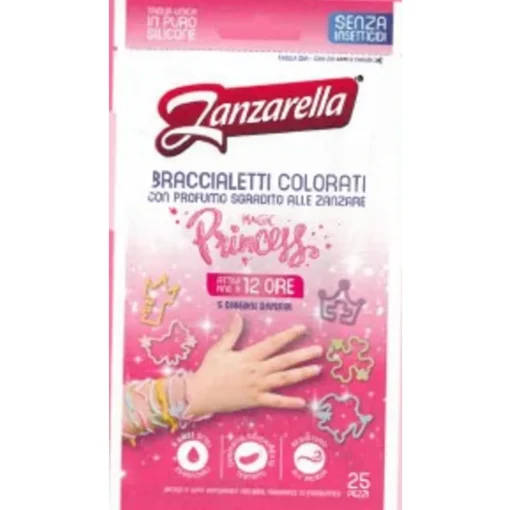 ZANZARELLA 25 BRACCIALETTI COLORATI PRINCESS PURO SILICONE SENZA INSETTICIDA ATTIVO 12 ORE