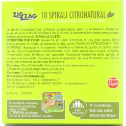 ZIG ZAG INSETTICIDA SPIRALI CITRONATURAL CON OLIO ESSENZIALE DI CITRONELLA 10 PZ